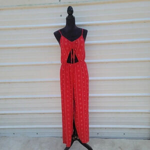 NWT Salty Lemon Womens Red White Jumpsuit Open Keyhole sz L